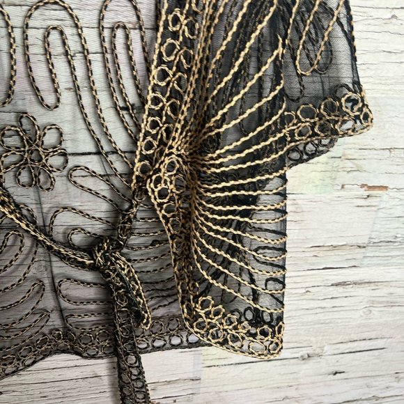 Joseph Ribkoff Black and Gold Sheer Cardigan - Picture 3 of 7